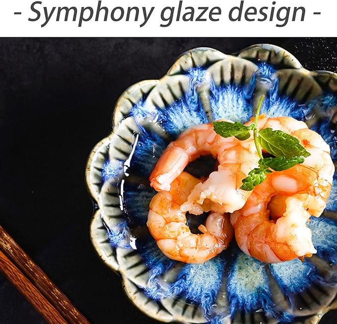 Dxcaicc 4 Pcs Ceramic Soy Sauce Dish,Mini Appetizer Plates,Ceramics Seasoning Dishes,Sushi Vinegar Bowl,BBQ, Condiments, Appetizer, Dessert, Sushi,B