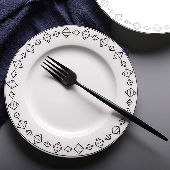 34 Pieces Round Ceramic Dinner Set White Jacquard Pattern Tableware,