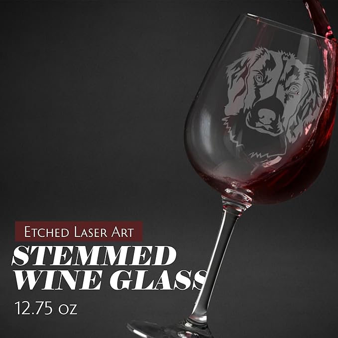 Etched Laser Art English Springer Spaniel Personalized Dog Themed Etched 12.75oz Wine Glass Custom Dog Breed Wine Glasses for Pet Lovers, Unique Birthday Gift for Men & Women, Personalized Gift
