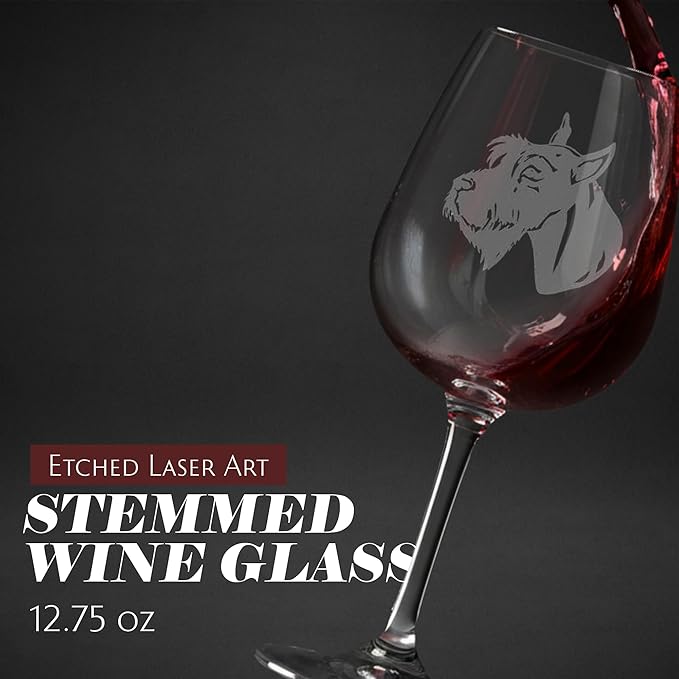 Etched Laser Art Giant Schnauzer Personalized Dog Themed Etched 12.75oz Wine Glass Custom Dog Breed Wine Glasses, Ideal for Pet Lovers, Unique Birthday Gift for Men & Women, Personalized Gift