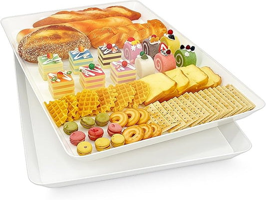 Serving Tray Platter, 22'' x 15'' x 1.6'', 2 Pcs Food Tray for Veggie Fruit Snack Dessert Cookie Cheese, Food Trays for Party Supplies Display, Large Platters for Serving Food, BPA Free