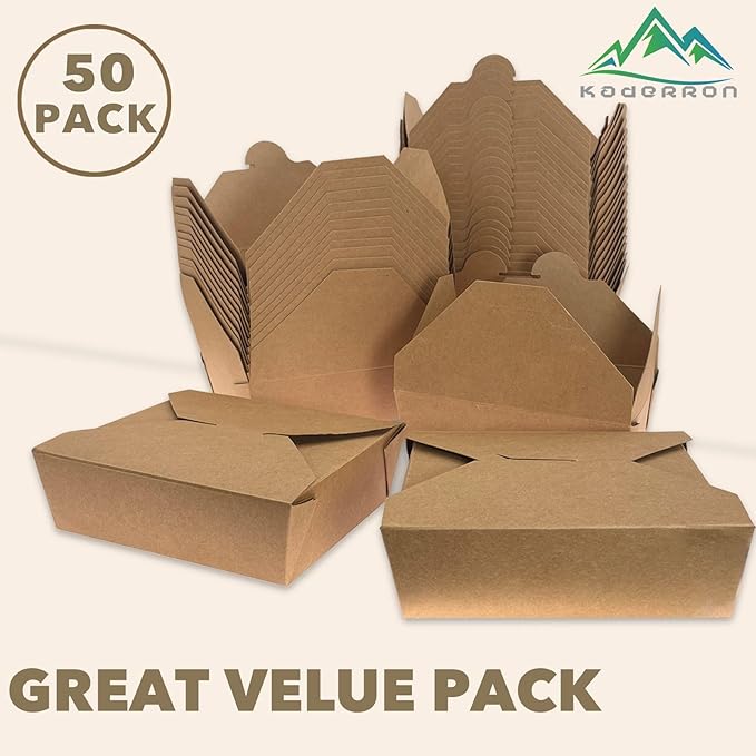 50Oz 50Pcs Disposable Take Out Food Containers Brown Food Boxes To Go Kraft Paper Takeout Box Microwaveble (50OZ-50PACK)