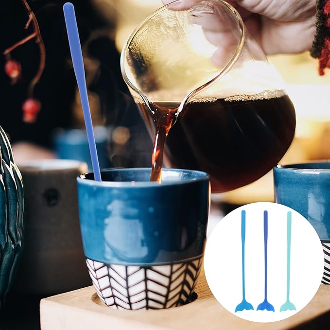 Sewroro 18Pcs Hawaiian Whale Tail Stirring Rods Cocktail Drink Muddler Swizzle Sticks Plastic Coffee Beverage Stirrers Sticks (Blue) Coffee Stirrers