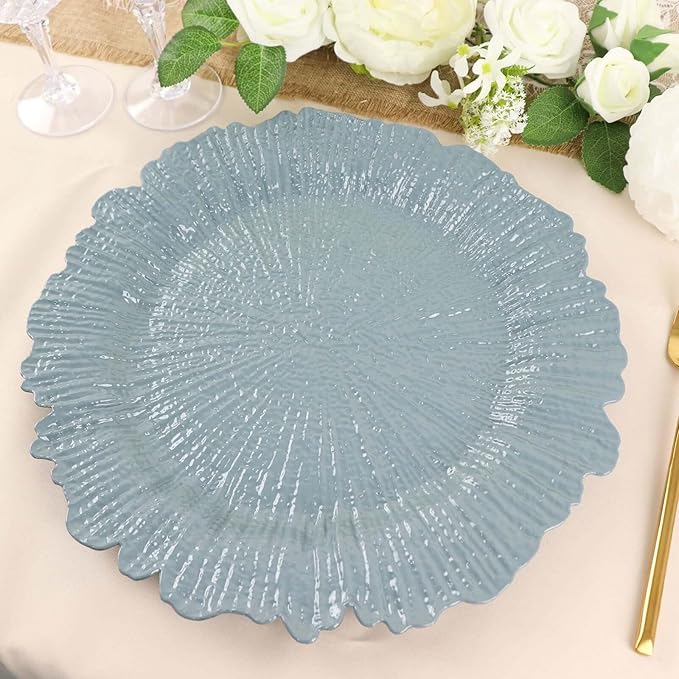 13" Charger Plates - Set of 12 - Acrylic Dusty Blue Round Reef Disposable Chargers, Ideal for Dinner Party Wedding Holiday Bulk Events