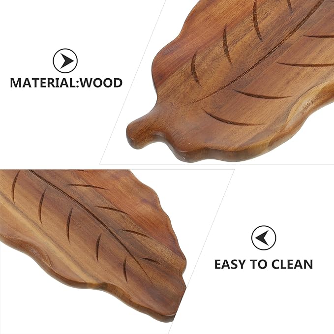 Alipis Solid Wood Leaf-shaped Serving Tray Large Multi-use Fruit and Snack Plate for Home Office Party Smooth Polished Surface Tea and Table Centerpiece Decorative Kitchen Platter
