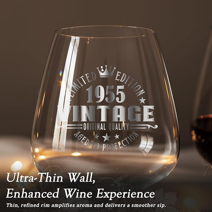 Crystal Burgundy Wine Glasses Cup Red Long Stem White Personalized Cute Large Women 70th Birthday Gifts for Her 70 Years Old Best 1955 Funny Cool Friend Gift Unique Birthday Party Decorations
