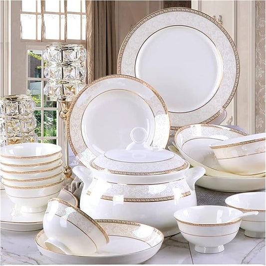 Dinnerware Sets - Luxury Gift Dishes Service Set, 56PCS Ceramic Dinnerware Set Bone China Tableware Dishes Plates Ceramic Combination Dinner Service Set Porcelaine Service for 10 (56 Standard Palace
