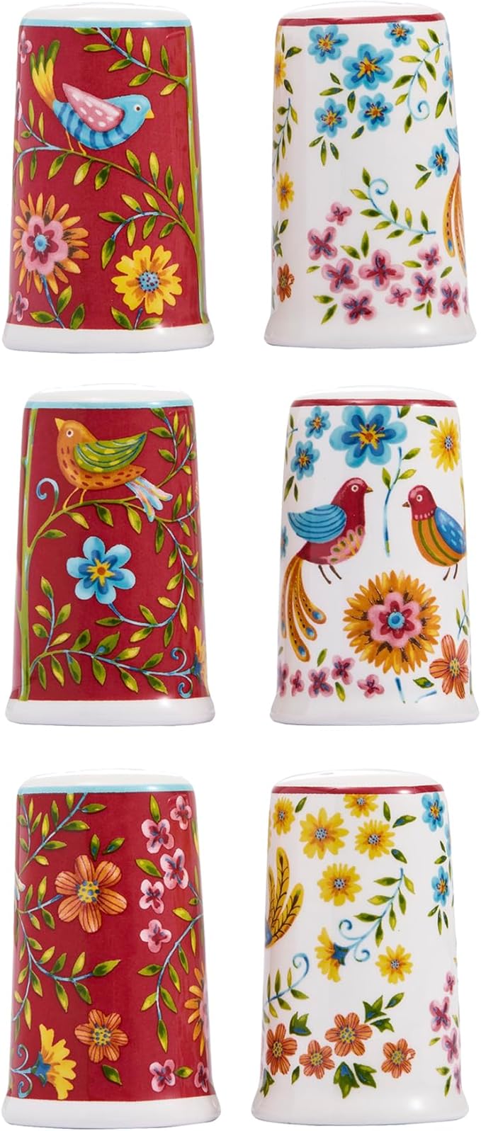 Bico Red Spring Bird Ceramic Salt & Pepper Shaker Set, for Kitchen or Decor, Dishwasher Safe