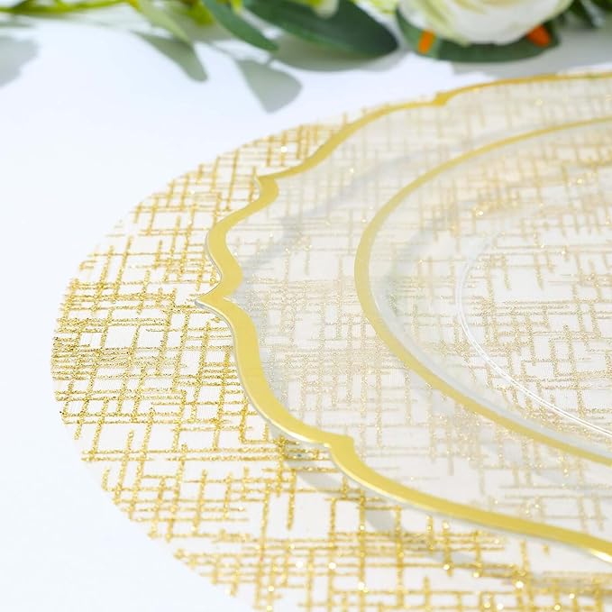 50 Pack 13" Gold Glitter Mesh Placemats - Round Disposable Durable Perfect for Parties and Events