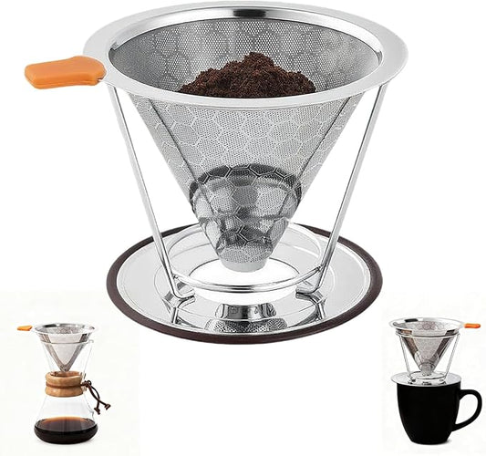 Stainless Steel Pour Over Coffee Dripper with 800 Mesh Steel Screen, Reusable Drip Coffee Pour Over Filter