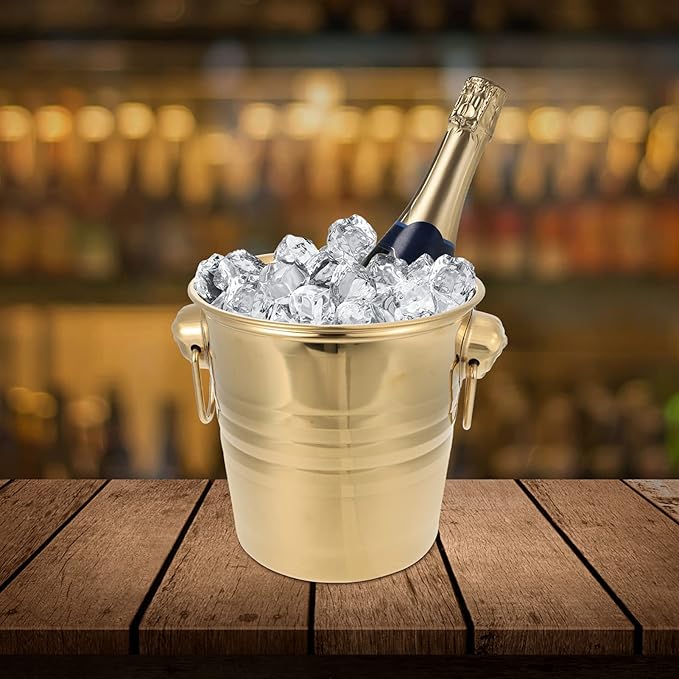Stainless Steel Ice Bucket Beer Whisky Cooling Containers Tiger Head Ice Bucket Wine Bar Party Favor- 3L (Golden)