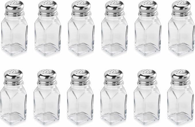 New Star Foodservice 22100 Glass Salt and Pepper Shaker with Stainless Steel Mushroom Top, Square, 2-Ounce, Set of 12