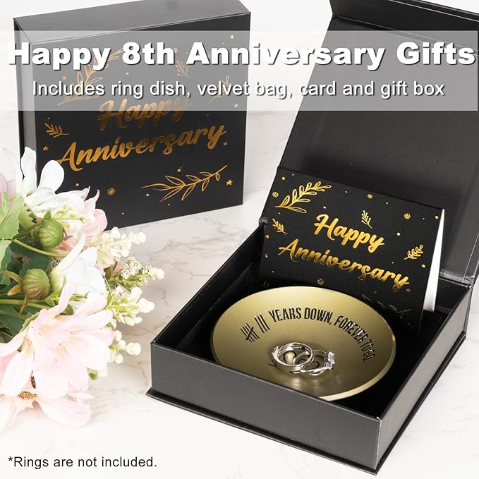 8 Year Anniversary Bronze Gifts for Her Him, 8th Wedding Anniversary for Wife Husband, 4" Metal Ring Holder Dish Jewelry Tray - Unique Decoration Ideas Bronze Gift For Men Women Couple