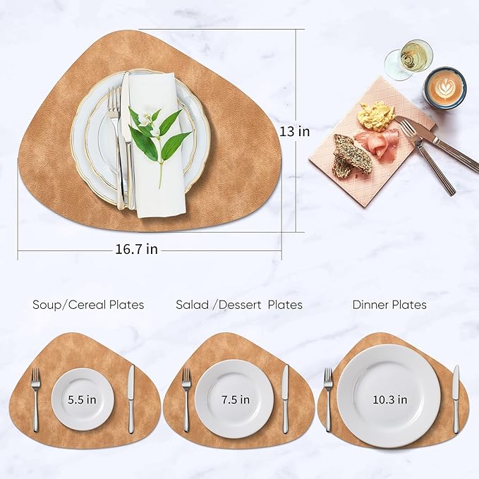 ADRIMER Placemats, Heat Resistant Round Placemats Set of 12 Washable 13 x 17 Inch, Waterproof Table Mats Wipeable for Kitchen, Dining Room Table Christmas Decor, Camel