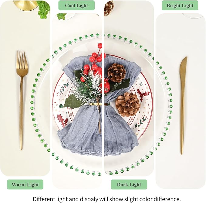 12 Pack Clear Charger Plates with Beaded Rim, 13 Inch Plastic Chargers for Dinner Plates Acrylic Round Tabletop Decoration for Home Kitchen Catering Wedding Table Event Party Dinner (Green)