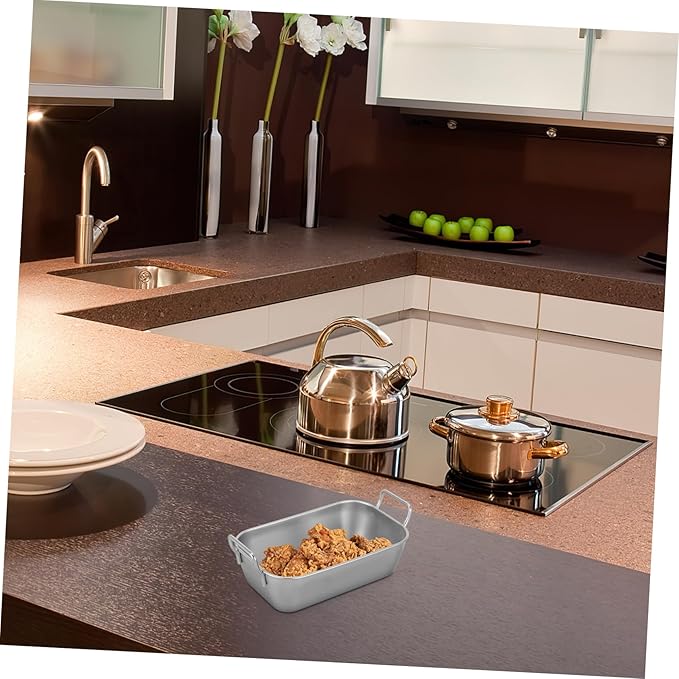 Unomor 1set Stainless Steel Food Trays with Handle Serving Platters for Fried Foods Snacks and Candy Storage for Parties Picnics and Gatherings 2pcs
