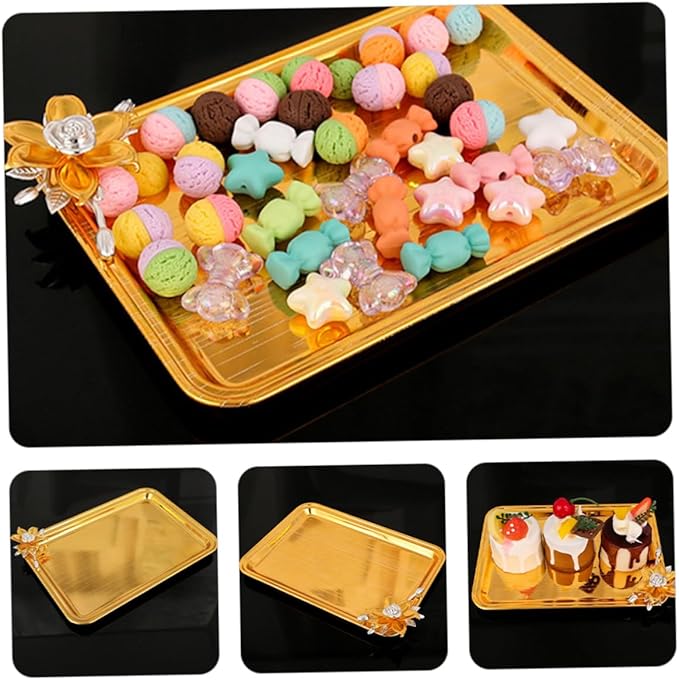 PRETYZOOM Decorative Metal Serving Tray for Snacks and Beverages Small Organizer for Parties Home and Restaurants Elegant Food Display and Storage