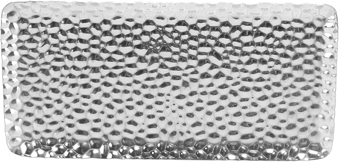 Hammered Stainless Steel Serving Tray, 19.5x9.5cm Rectangular Decorative Tray for Living Room Bedroom Kitchen Bathroom (Silver)