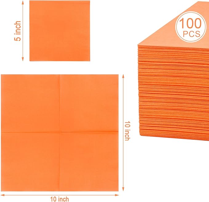 FLOWERCAT 100-Count 2-Ply Orange Napkins -Orange Cocktail Napkins Disposable Premium Quality - 5" x 5" Fall Paper Napkins for New Year Party,Fall,Bar,Weddings