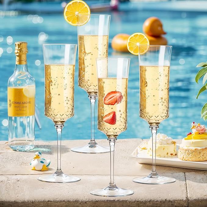 supernal 20 Pack Plastic Champagne Flutes - 7Oz Clear Crystal Champagne Glasses -Plastic Toasting Glasses 3-Pieces Durable Perfect for Party Birthday Anniversary Wedding