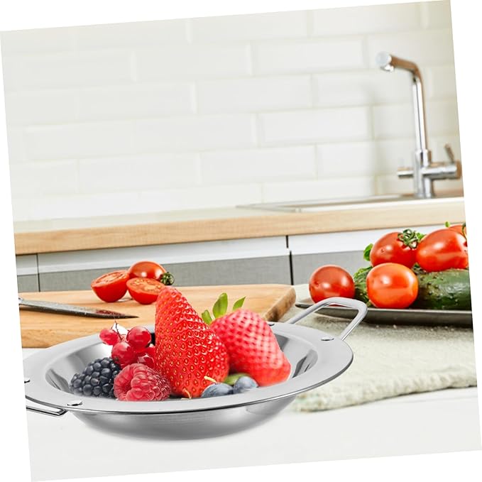 2pcs Stainless Steel Snack Plates Round Plate Handles for Hotel Serving Trays