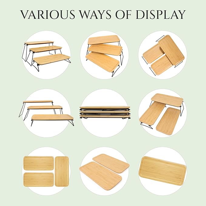 FINESSY 3 Tier Serving Tray for Party Dessert and Appetizer Stand, Wooden Three Tiered Serving Tray Stand & Platter Tower Plate for Food Fruit Cookie Afternoon Tea Hosting, Dessert Table Display Set