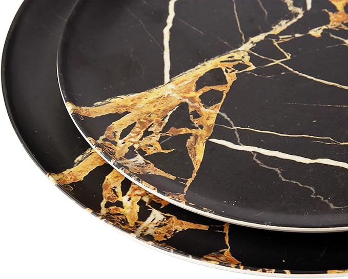 Plate and Bowl Set Porcelain Kitchen Dinnerware Set Ceramic Tableware Dinnerware Set, Service for Two,White Marble Swirl