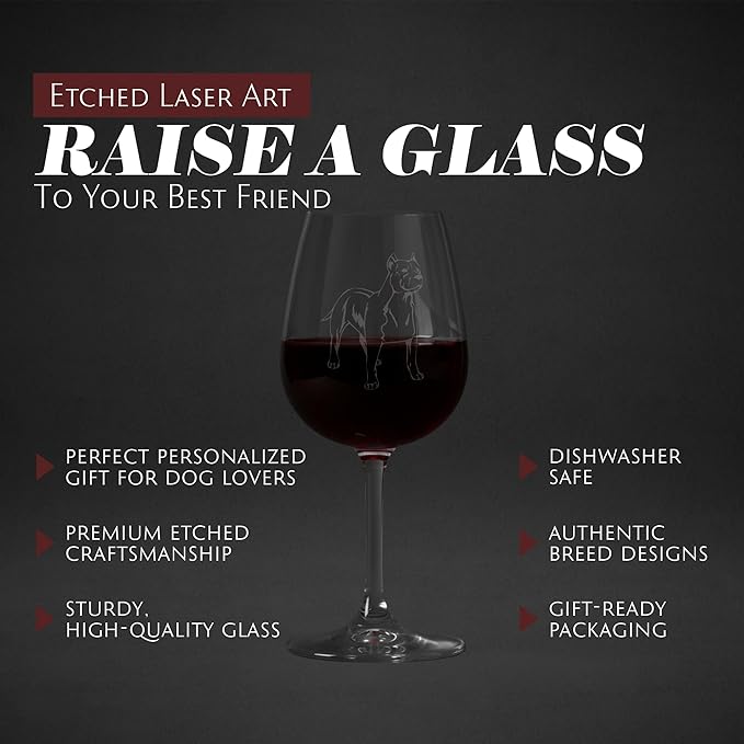 Etched Laser Art American Staffordshire Terrier Personalized Dog Themed Etched 12.75oz Wine Glass Custom Dog Breed Wine Glasses for Pet Lovers, Unique & Personalized Birthday Gift for Men & Women