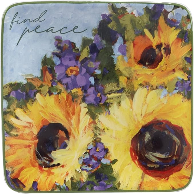Certified International Sunflower Bouquet 6" Canape/Luncheon/Appetiser Plates, Assorted Designs, Small, Multicolor, Set of 4