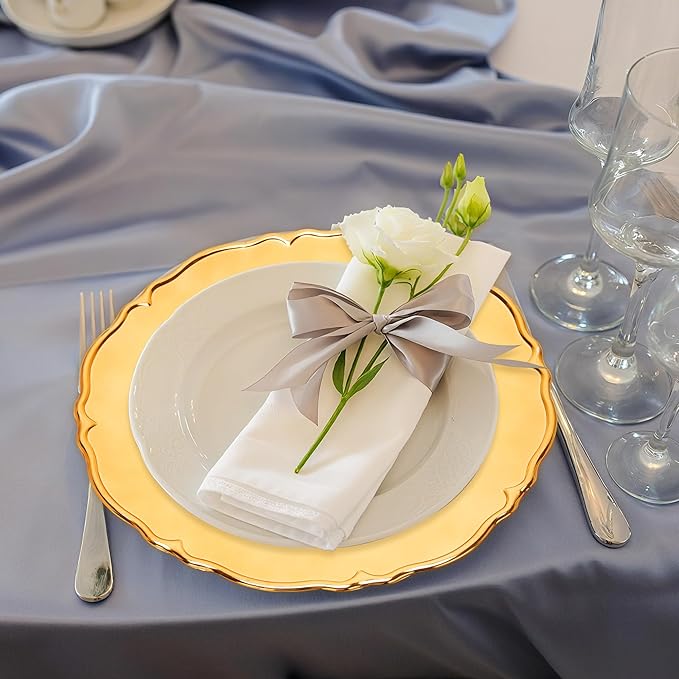 12 PCS Bulk Gold Charger Plates 13 Inch, Round Plastic Event Chargers for Dinner Plates, Elegant Table Decor for Wedding Reception, Birthday, Anniversary Celebrations