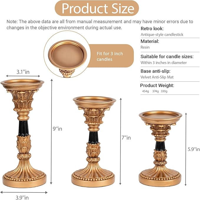 Resin Candle Holder Set of 3 - Christmas Home Pillar Candle Holder, Candles Rustic Wooden Farmhouse, Coffee Table Centerpiece, Suitable for Fireplace, Living Room, or Dining Table