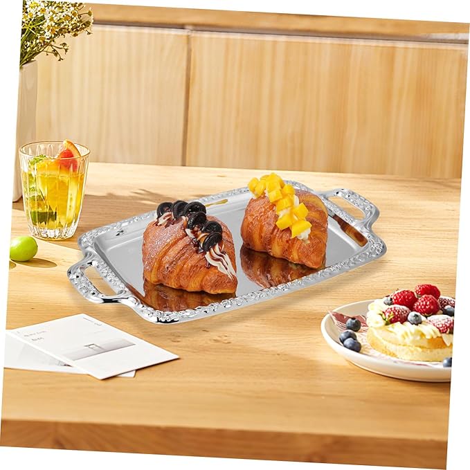 1Pc Vintage Metal Kitchen Tray Multi Purpose Serving Tray for Dining Room Tableware Food Plates with Handles Retro Style for Kitchen and Living Room Decor