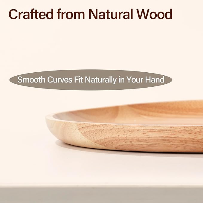 Round Wooden Serving Tray, 10.7" Round Wooden Serving Platter for Bread, Fruit, Dessert, Various Food Storage and Display, Wood Try Organizer for Home Kitchen Countertop