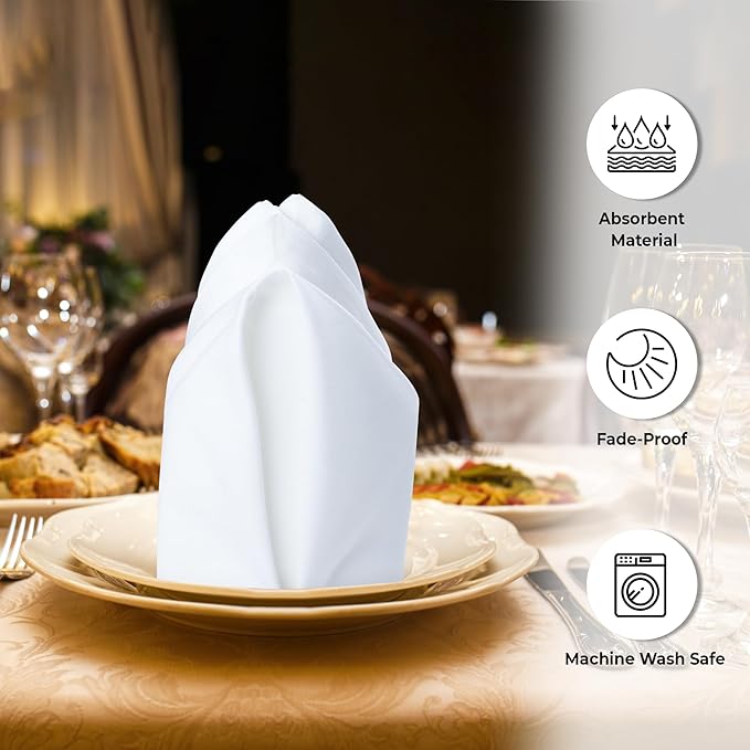 Urban Villa White Cloth Dinner Napkins Set of 12 20x20 inches 100% Cotton Highly Absorbent Washable Durable Reusable Ideal for Farmhouse Party Thanksgiving Fall Christmas Everyday Use Table Napkins
