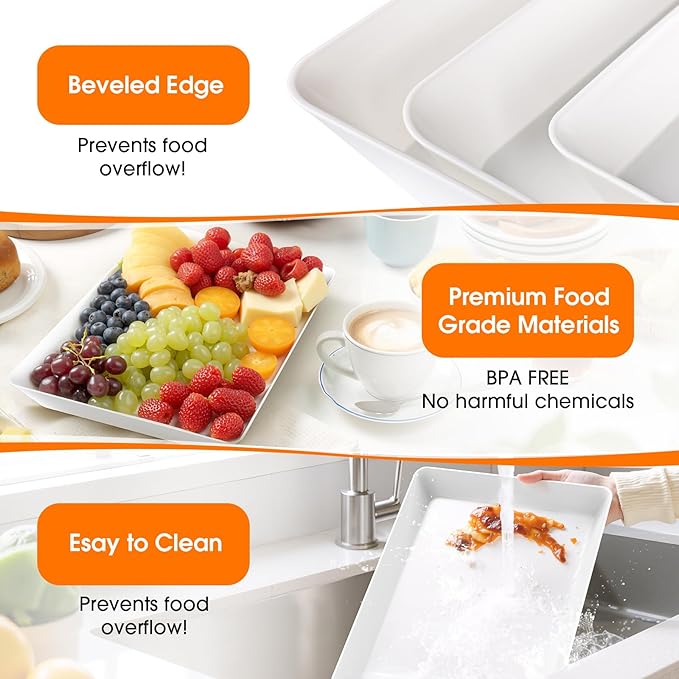 SpaceWhisper 9 Pack Serving Tray, Serving Platters for Snacks, Fruit, Cookies, Dessert, Large Reusable Rectangular Party Platters,3 Pack of 3 Size Set Large 16"*11",Medium 14"*9",Small 12"*7"