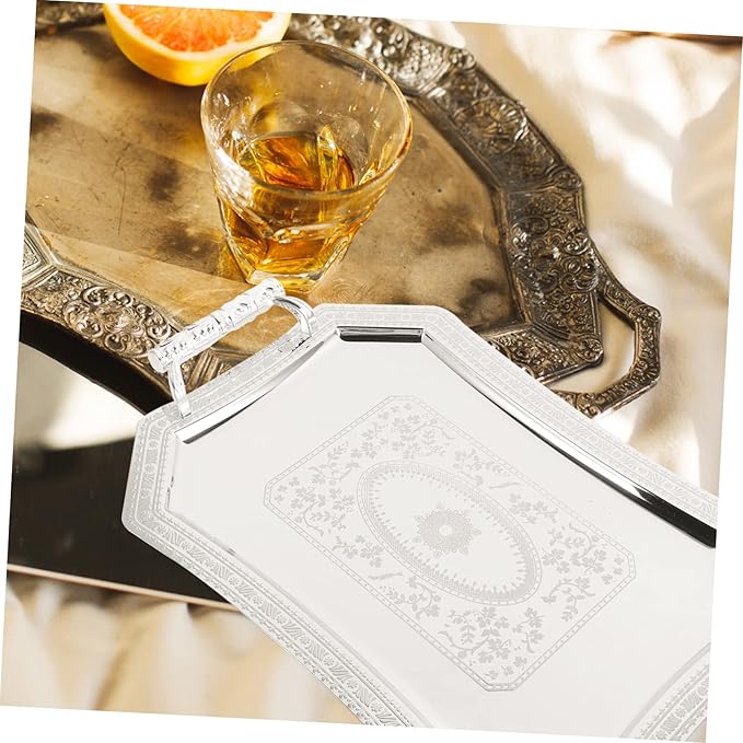 European Style Serving Tray with Handles 14.17X9.84X1.77In Vintage Snack Serving Platter Fruit Dish for Home Entertaining and Parties
