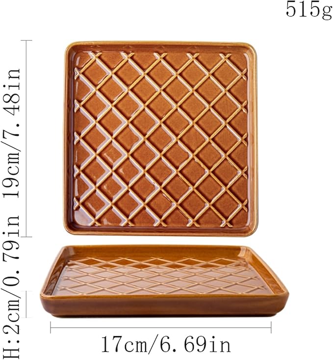 SONGCHAO Party Supplies Retro Square Plaid Dinner Plate Home Kitchen Restaurant Breakfast Plate Dessert Plate Salad Plate Ceramic Plate Party Plates (Color : A)