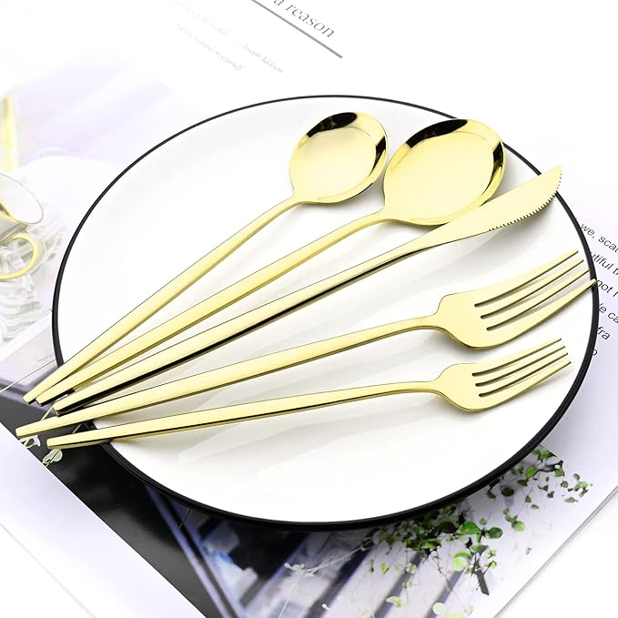 30Pcs Champagne Gold Mirror Finished Cutlery Set, 18/0 Stainless Steel Daily Use Silverware Kitchen Home Restaurant Party Dessert Flatware Set Include Knife/Fork/Spoon, Service For 6