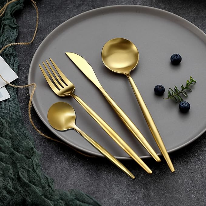 24-Piece Flatware Set, Stainless Steel Knife Fork Spoon, Home Dinnerware Tableware Set for 6, Cutlery Set, Include Knives/Forks/Spoons Gold