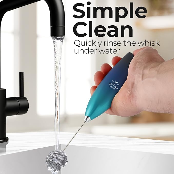 Zulay Kitchen Patented Tornado Triple Whisk Milk Frother with 4 Duracell Batteries – Handheld Foam Maker for Coffee, Lattes, Matcha & Hot Chocolate – Rich, Creamy Froth in Seconds