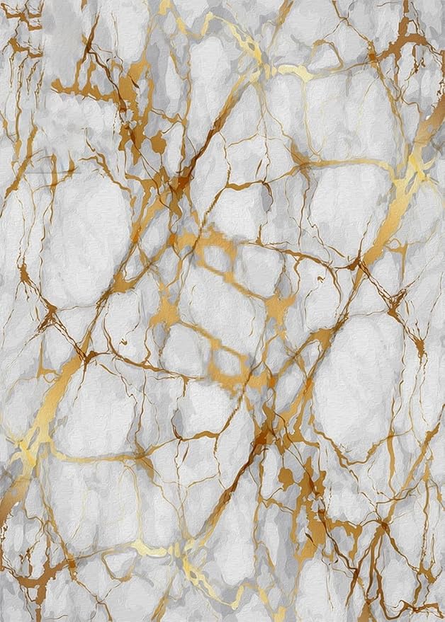 Modern Luxury Abstract Marble Area Rugs for Living Room Bedroom Dining Room Non-Slip Washable Floor Mat Low Pile Stain Resistant Soft Carpet Art Decor 6x8 Gold White
