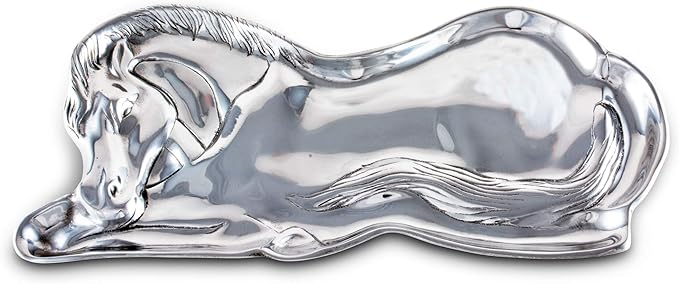 Arthur Court Aluminum Horse Figural Tray, 12 x 6 Inches, Equestrian-Themed with Detailed Mane Design, Food-Safe and Versatile Serving Platter