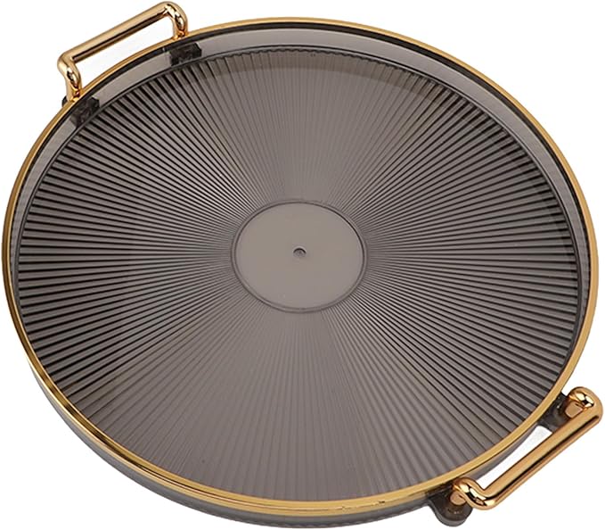 Dioche Elegant Round Serving Tray with Gold Handle and Golden - Multifunctional Display Tray for Fruits, Desserts, Snacks, and Decor (Smoky Gray)