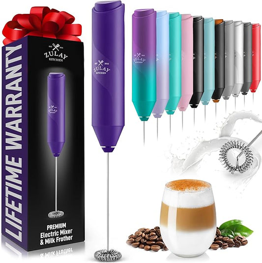 Zulay Kitchen Powerful Milk Frother Wand - Handheld Stainless Steel - Battery Operated Drink Mixer for Coffee, Lattes, Cappuccino, Matcha - Froth Mate Frother Gift - Fresh Mint