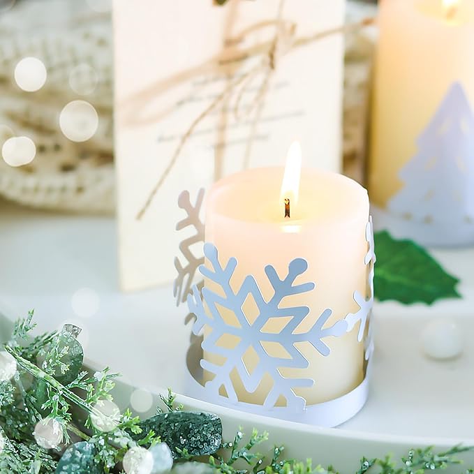Christmas Candle Holders Set of 4, Metal Christmas Table Decor Centerpiece Pillar Tealight Votive Candle Holders, Vintage Indoor Christmas Table Decorations 4PCS