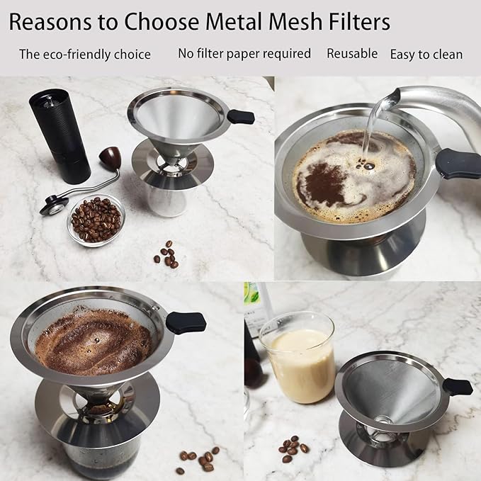Stainless Steel Coffee Filter,Pour Over Coffee Dripper Paperless， Reusable Coffee Filter, Metal 800 Mesh