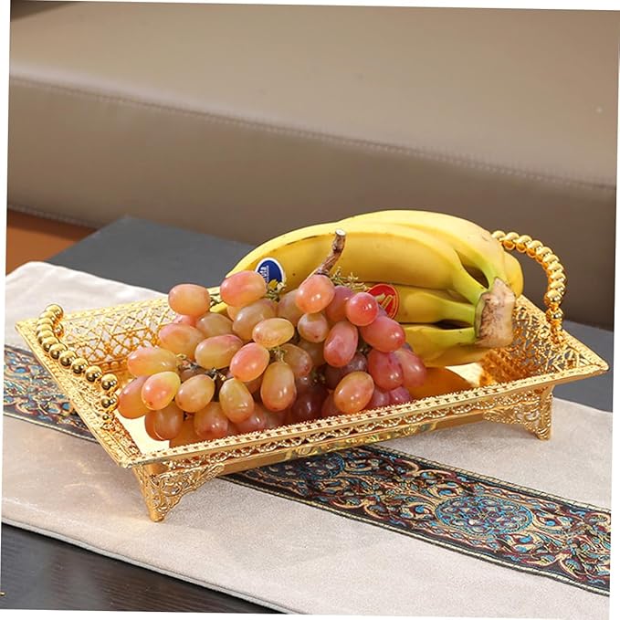 Ciieeo Sturdy Zinc Alloy Metal Fruit Bowl Large Serving Tray Handles Multi-use Snack Tray for Table