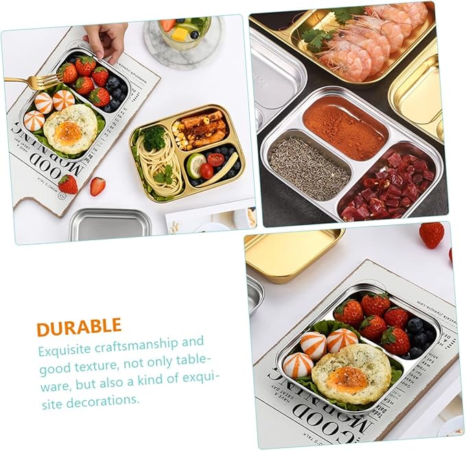 VOSAREA Stainless Steel Divided Food Serving Tray with Two Compartments Portion Control Plate for Lunch Food Storage Plate for Dieters Cafeteria Parties and Everyday Use