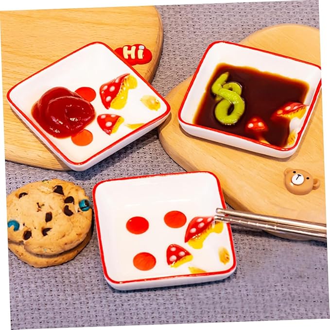 ABOOFAN 2pcs Mushroom Ceramic Sauce Dishes Condiment Plate Dish Seasoning Plate for Cottagecore Kitchen