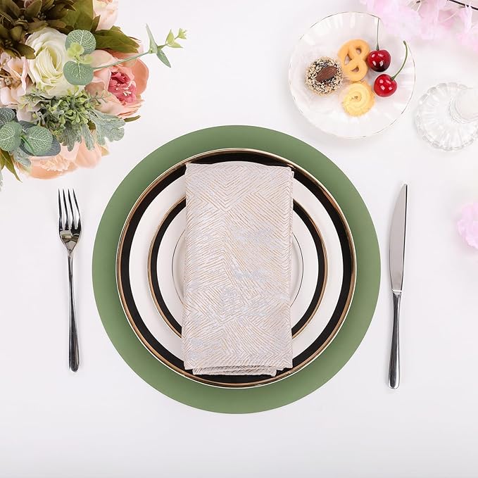 SHACOS 100 PCS Round Paper Placemats 13 inch Disposable Paper Place Mats for Dinner Wedding Birthday Party Festival Table Decoration Indoor Outdoor, Sage Green